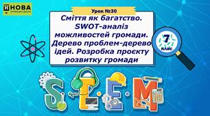 Урок 30. «Сміття як багатство. SWOT-аналіз можливостей громади. Дерево проблем-дерево ідей. Розробка проєкту розвитку громади» STEM 7 клас