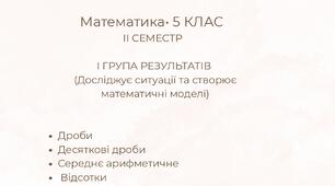 Підсумкова контрольна робота з математики для 5 класу (ІІ семестр) І група результатів: (Досліджує ситуації та створює математичні моделі)