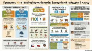 И та І в кінці прислівників. 7 клас. інфографіка.