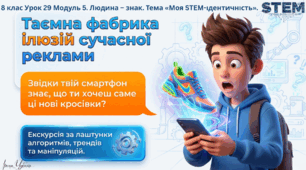 8 клас STEM Урок 29  "Як працює сучасна реклама? Види реклами. Носії реклами. Маніпуляції." Презентація "Таємна фабрика ілюзій сучасної реклами" + Вікторина+ Творче Д/З + Робочий аркуш