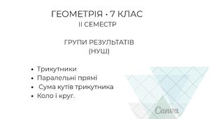 Повний комплект підсумкових контрольних робіт з геометрії  для 7 класу (ІІ семестр) за групами результатів (НУШ) з відповідями та критеріями оцінювання