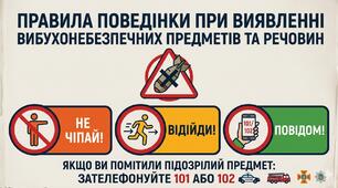 Інфографіка. Правила поведінки при виявленні вибухонебезпечних предметів та речовин