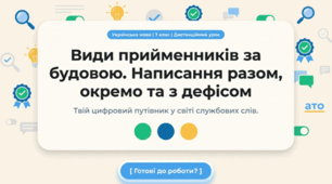 Презентація з української мови для 7 класу «Види прийменників за будовою. Написання прийменників разом, окремо та з дефісом»