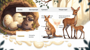 Матеріали до уроку. 🐾📚Ссавці: еволюція та сучасні групи ссавців. Особливості розмноження та розвитку  ссавців: однопрохідні, сумчасті та плацентарні. 7 кл НУШ