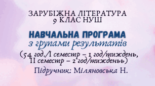 Навчальна програма з ГР із зарубіжної літератури 9 клас НУШ (54 год./I семестр – 1 год/тиждень, II семестр – 2 год/тижденьь) до підручника Міляновської Н.