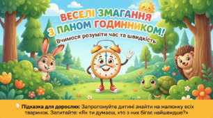 Презентація "Веселі змагання з паном Годинником."Орієнтування у часі. Логіко-математичний розвиток. Середня група.
