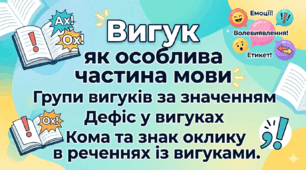 Вигук як особлива частина мови. Групи вигуків за значенням. Дефіс у вигуках. Кома та знак оклику в реченнях із вигуками.