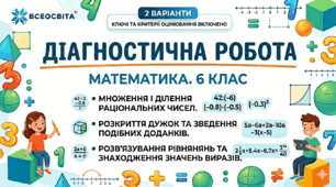 Діагностична робота з математики для 6 класу: «Множення і ділення раціональних чисел» (НУШ)