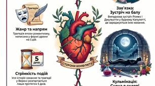 Інфографіка до твору Вільяма Шекспіра "Ромео та Джульєтта"