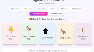 Flashcards for Practising Body Parts, Movements and Can / Can’t SuperMinds 2 Unit 8
