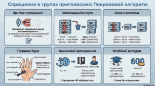 Презентація, інфографіка та ментальна карта  "Спрощення у групах приголосних"