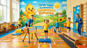 Конспект  фізкультурного заняття  «Пригоди маленького Сонячного Курчатка»