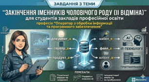 Завдання з теми "Закінчення іменників чоловічого роду (ІІ відміна)" для студентів закладів професійної освіти, професія "Оператор з обробки інформації та програмного забезпечення"