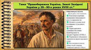 Правобережна Україна. Землі Західної України у 20—90-х роках XVIII ст.. 8 клас (НУШ). Історія України. За підручником авторів Щупак І. та інші.