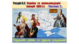 Підсумкова  робота  (за групами результатів  ГР-1,  ГР-2,  ГР-3)  з  історії  України  8 клас за Розділом 5.2. „Україна  та  ранньомодерні  імперії  ХVІІІ ст.”  (МНП  авт. О. Пометун, Т. Ремех, Н. Гупан, Ю. Малієнко, Г. Сєрова).