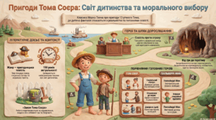 Марк Твен (1835–1910). «Пригоди  Тома Соєра» . Світ дитинства в романі. Том Соєр і Гекльберрі Фінн. Том Соєр і Беккі Тетчер.	Інфографіка.
