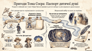 Марк Твен (1835–1910). «Пригоди Тома Соєра» . Світ дитинства в романі. Том Соєр і Гекльберрі Фінн. Том Соєр і Беккі Тетчер. Інфографіка.