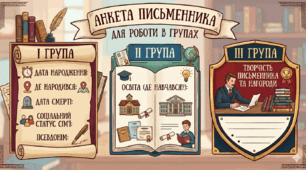 Дидактичний матеріал на уроки української літератури Вправа " Анкета письменника"(робота в групах)