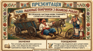Презентація за темою "Маленькі помічники з великою роллю: як службові частини мови тримають структуру стійких виразів."