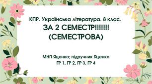 КПР за 2 семестр. 8 клас. Українська література. МНП Яценко; підручник Яценко; ГР 1, ГР 2, ГР 3, ГР 4
