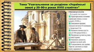 Узагальнення за розділом «Українські землі у 20–90-х роках XVIII століття». 8 клас (НУШ). Історія України. За підручником авторів Хлібовська Г. та інші.