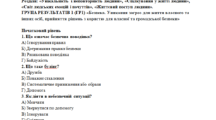 5 клас Етика Підсумкова робота   за  рік з етики  (за групами результатів), для учнів, що навчаються   на екстернаті.