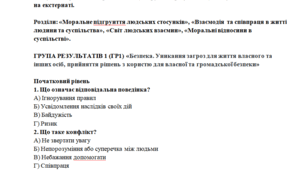 6 клас Етика Підсумкова робота   за  рік з етики  (за групами результатів), для учнів, що навчаються   на екстернаті.