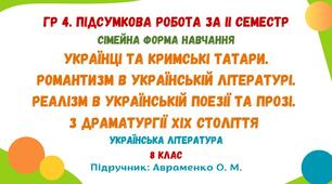 ГР 4. Підсумкова робота за ІІ семестр (сімейна форма навчання). Українська література. 8 клас НУШ (підручник: Авраменко О. М.)