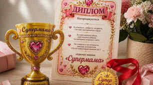 Святковий набір до Дня матері: кубок, диплом, медалі🌺