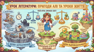 Презентація + конспект уроку української літератури в 5 класі " Морально-етичні проблеми в казці "Незвичайні пригоди Алі в країні Недоладії"