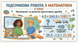 Підсумкова робота з математики (5 клас) Тема: Множення та ділення десяткових дробів. Гр1.Гр3.