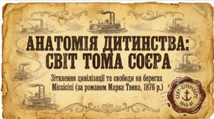Марк Твен «Пригоди  Тома Соєра». Життя містечка і пригоди юних друзів. Анатомія дитинства: Світ Тома Соєра. Зіткнення цивілізації та свободи на берегах Міссісіпі. Презентація+рефлексія (20слайдів).