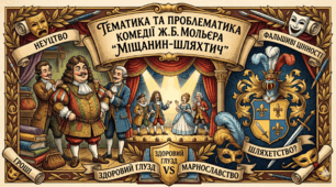 Презентація + конспект уроку зарубіжної літератури у 8 класі "Тематика та проблематика комедії Мольєра "Міщанин-шляхтич""