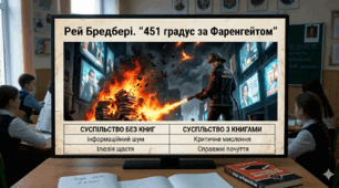 Презентація + конспект  уроку зарубіжної літератури у 9 класі "Рей Бредбері. "451 градус за Фаренгейтом". Тривога за майбутнє суспільства в романі-антиутопії."