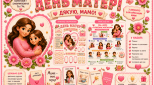💖 День матері: ВАУ-комплект оформлення + гра «Суперсили моєї мами» (НУШ 1–4 класи)