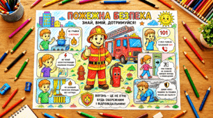 Велика тематична розмальовка «Пожежна безпека» для дітей