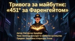 Рей Дуглас Бредбері «451° за Фаренгейтом» Тривога за майбутнє суспільства в романі. Тема занепаду культури в романі «451° за Фаренгейтом».Презентація+Відео + Робочі аркуші(для загального класу та для учнів з ООП)
