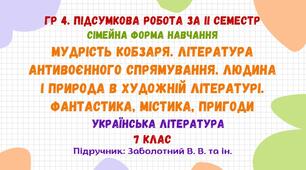 ГР 4. Підсумкова робота за ІІ семестр (сімейна форма навчання). Українська література. 7 клас НУШ (підручник: Заболотний В. В. та ін.)