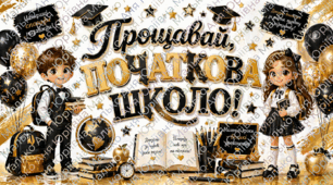 🖤💛 Постер-фотозона «Прощавай, початкова школо!» ✨для звичайної та інтерактивної дошки💻