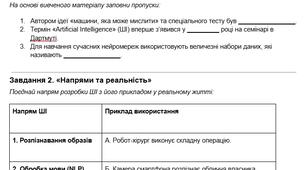 РОБОЧИЙ АРКУШ Тема: Штучний інтелект (AI): від Тюрінга до сьогодення