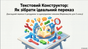 Письмовий докладний переказ тексту розповідного характеру з елементами роздуму, що містить однорідні члени речення.