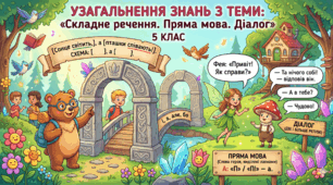 Презентація + конспект уроку української мови у 5 класі "Узагальнення знань за темами "Складне речення. Пряма мова. Діалог"