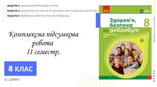 Комплексна підсумкова робота за групами результатів ІІ семестр. 8 клас. О. ШИЯН. МОДУЛЬ 3. НАВЧАННЯ ВПРОДОВЖ ЖИТТЯ. МОДУЛЬ 4. ЗДОРОВ’Я. ПІДТРИМКА ТА ЗБЕРЕЖЕННЯ СКЛАДОВИХ ЗДОРОВ’Я. МОДУЛЬ 5. ПІДПРИЄМЛИВІСТЬ. ЕТИЧНА ПОВЕДІНКА