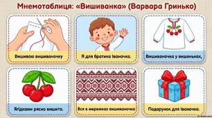 Мнемотаблиця до вірша В.Гринько"Вишиванка"