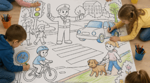 🚦🎨 Велика розмальовка «Знай правила дорожнього руху!» 🚸🚗на 1, 4, 9, 16, 25 аркушів