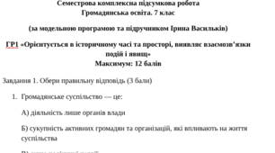 Семестрова комплексна підсумкова робота Громадянська освіта. 7 клас