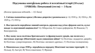 Підсумкова контрольна робота зі всесвітньої історії (10 клас)