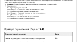 Підсумкова робота з української мови: Складання діалогів (ГР 1: Усно взаємодіє)