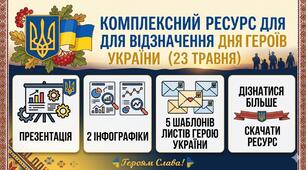 Комплексний ресурс для відзначення Дня Героїв України (23 травня) Презентація (PPTX/PDF)+2 інфографіки+5 шаблонів листів Герою України