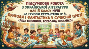 Підсумкова робота з української літератури для 5 класу НУШ за групою результатів ГР 4. Пригоди і фантастика у сучасній прозі(Леся Воронина, Всеволод Нестайко)